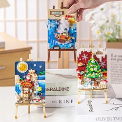 Rompecabezas de dibujo para niños, bloques de construcción, modelo de coche de trineo de árbol de Navidad, juguetes de ensamblaje DIY, regalos de vacaciones, decoración del hogar