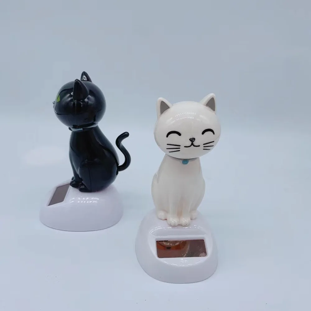 Resin Solar Powered Cat Ornament Cartoon Solar Energy Driven Cat Figurine Automatic No Battery Needed Lucky Cat Statue