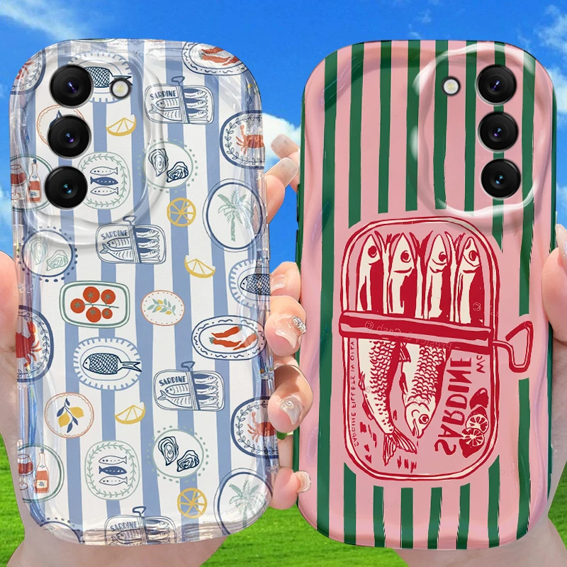Blue White Stripe Sardine Case for Samsung Galaxy A50 A50S A37 A36 A35 A34 A32 A26 A25 A24 4G A23 A21S A20S A17 A16 5G A15 Cover