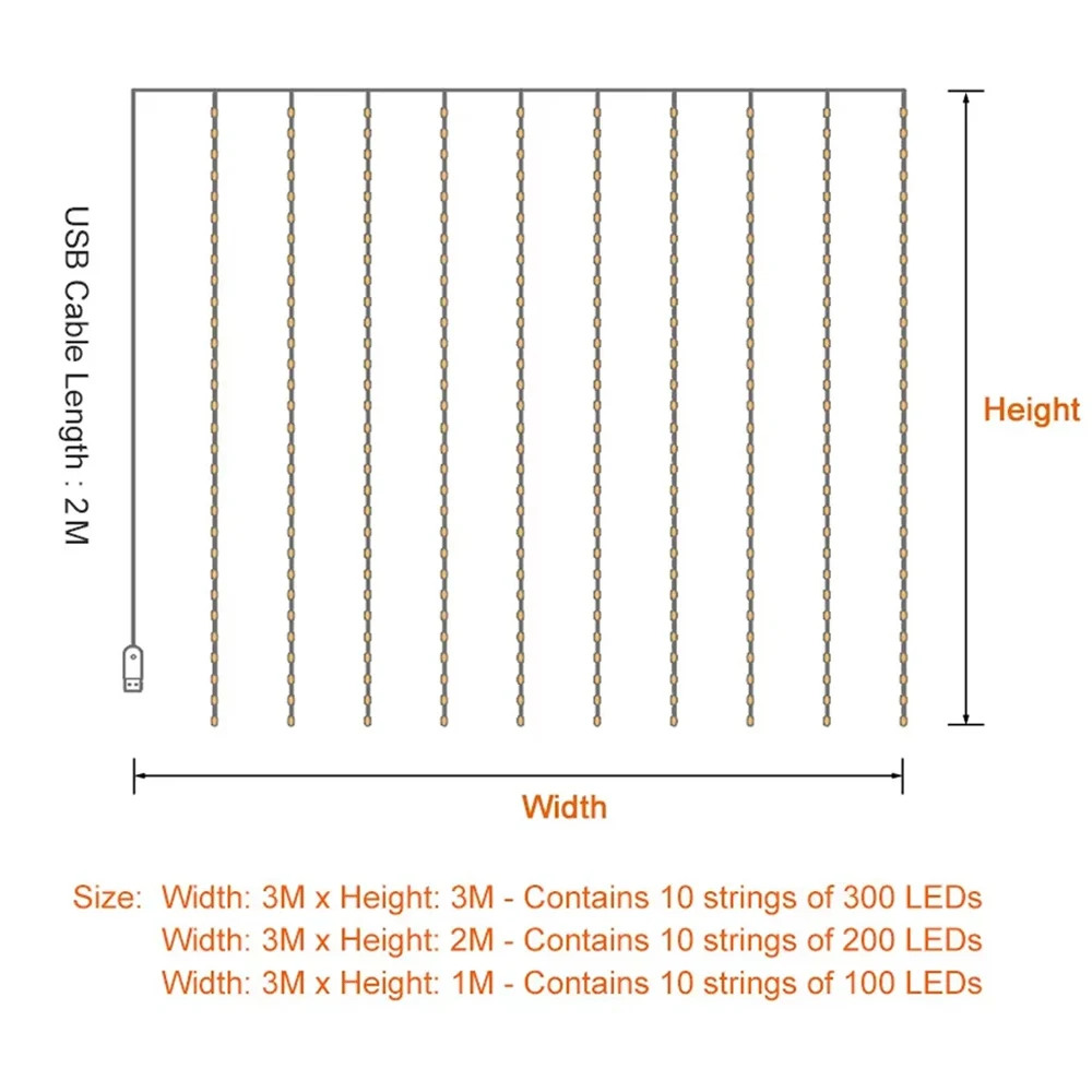 USB 8 طرق LED ستارة ضوء 3X1M/3x2M/3X3M حفل زفاف الديكور سلسلة أضواء ملونة مهرجان عيد الميلاد عطلة الزفاف