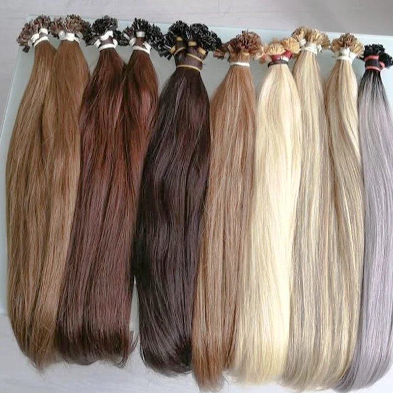 レミーヘア 30インチ 本物のレミーフラットチップ人毛エクステ シルキーストレート ダークブラウン プレボンド ケラチン融合ヘア 50本