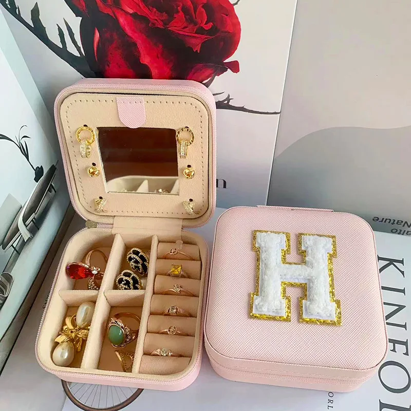 Portable Creative Letter Jewelry Organizer Box for Travel Ring Necklace Earrings Storage Zipper Bag Jewelry Box Mini Jewelry Box