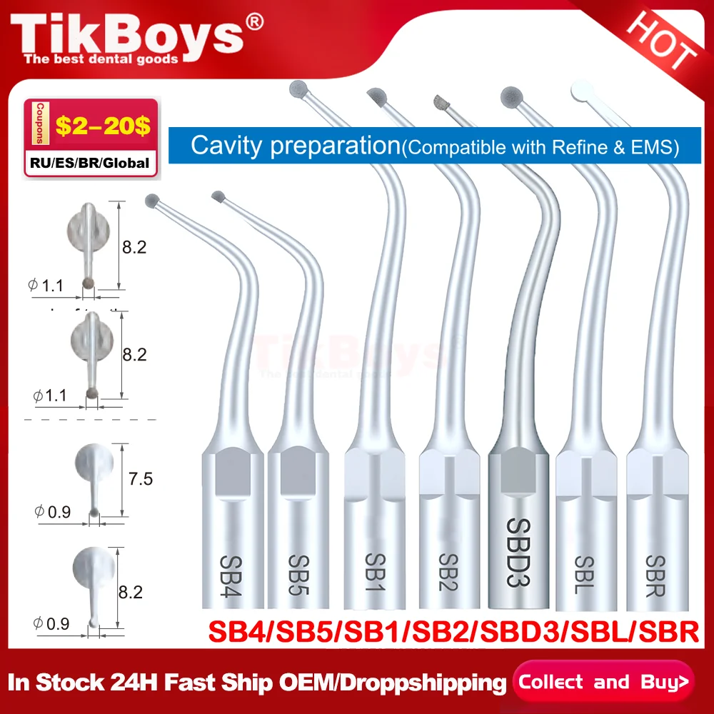 

Насадки для стоматологического ультразвукового скалера SB1/SBD1/SBS1, подготовка удаления кариеса, головка скалера, боры для корневых каналов, эндофайлы SB2 SB3 SB4