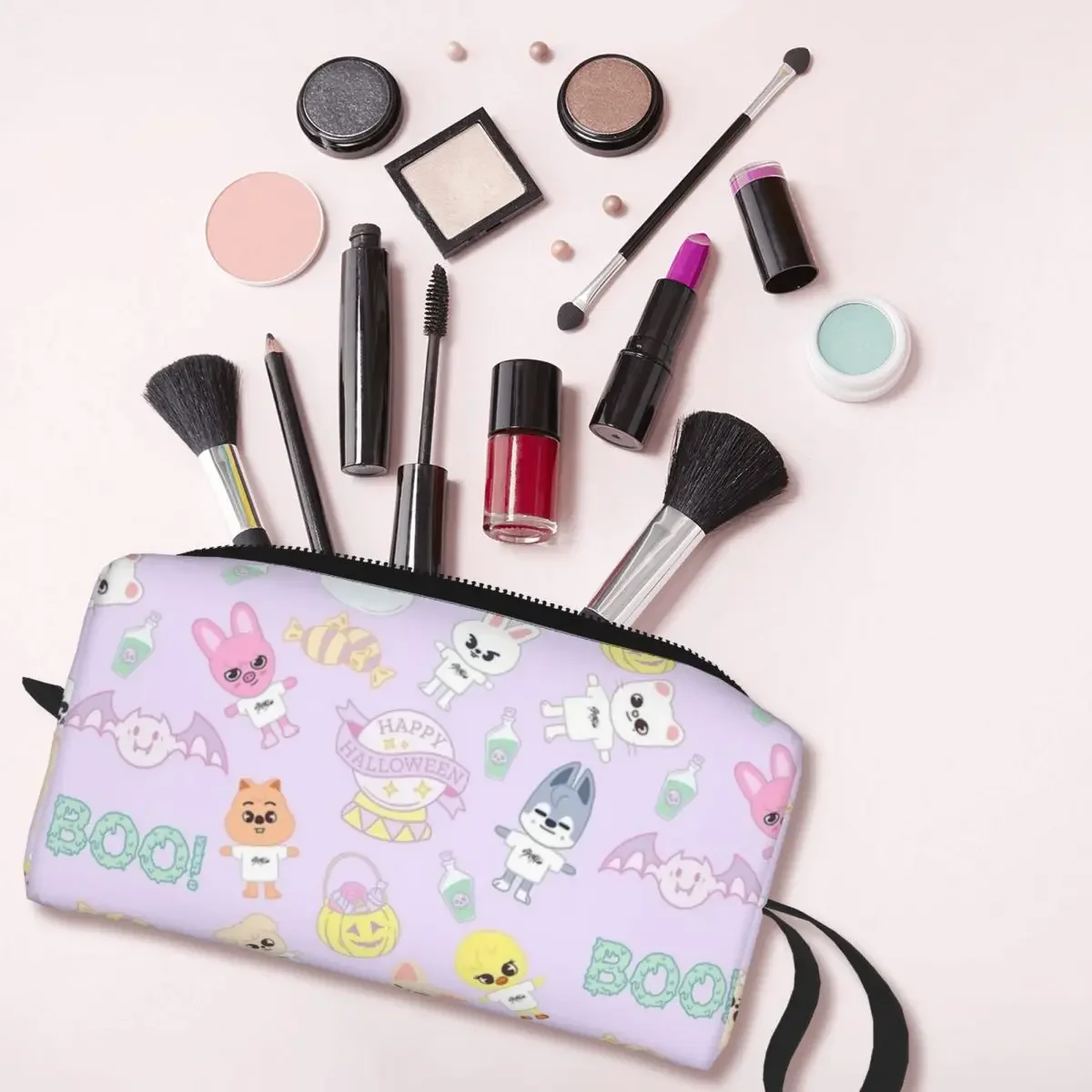 SKZ Cute Halloween Large Makeup Bag Waterproof Pouch Travel Cosmetic Bags Straykids Kpop Portable Toiletry Bag for Women