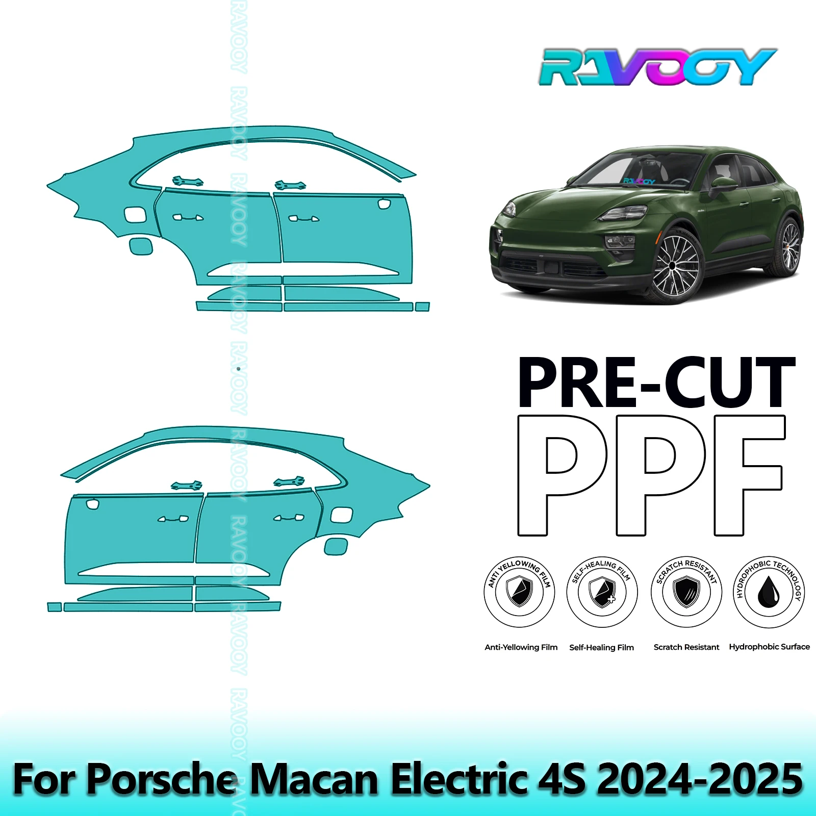 

For Porsche Macan Electric 4S 2024-2025 8.5mil Clear Matte Pre-Cut PPF Door & A/B Pillar Kit TPU Paint Protection Film Set