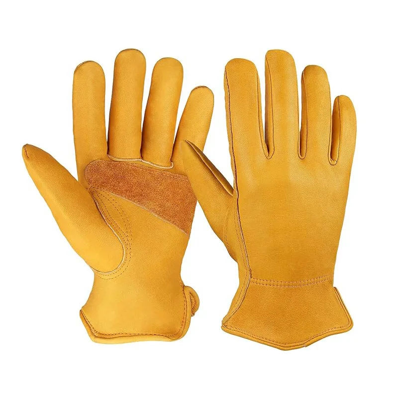 Leather Work Gloves Flex Grip Stretchable Tough Cowhide Work Gloves