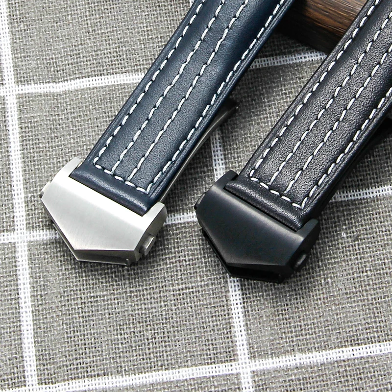 22mm acessórios de relógio de couro genuíno para heuer tag série sweatproof pele-amigável elástico pulseira de relógio azul preto