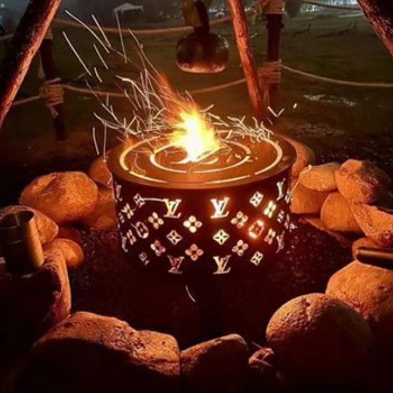 Circular Outdoor Camping Campfire Stove Portable Folding Wood-burning Charcoal Stove Lightweight Multi-functional Barbecue Grill