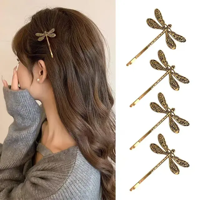 2PCS/4PCS Y2K Millennium Alloy Dragonfly Animal Hair Clips in a Row