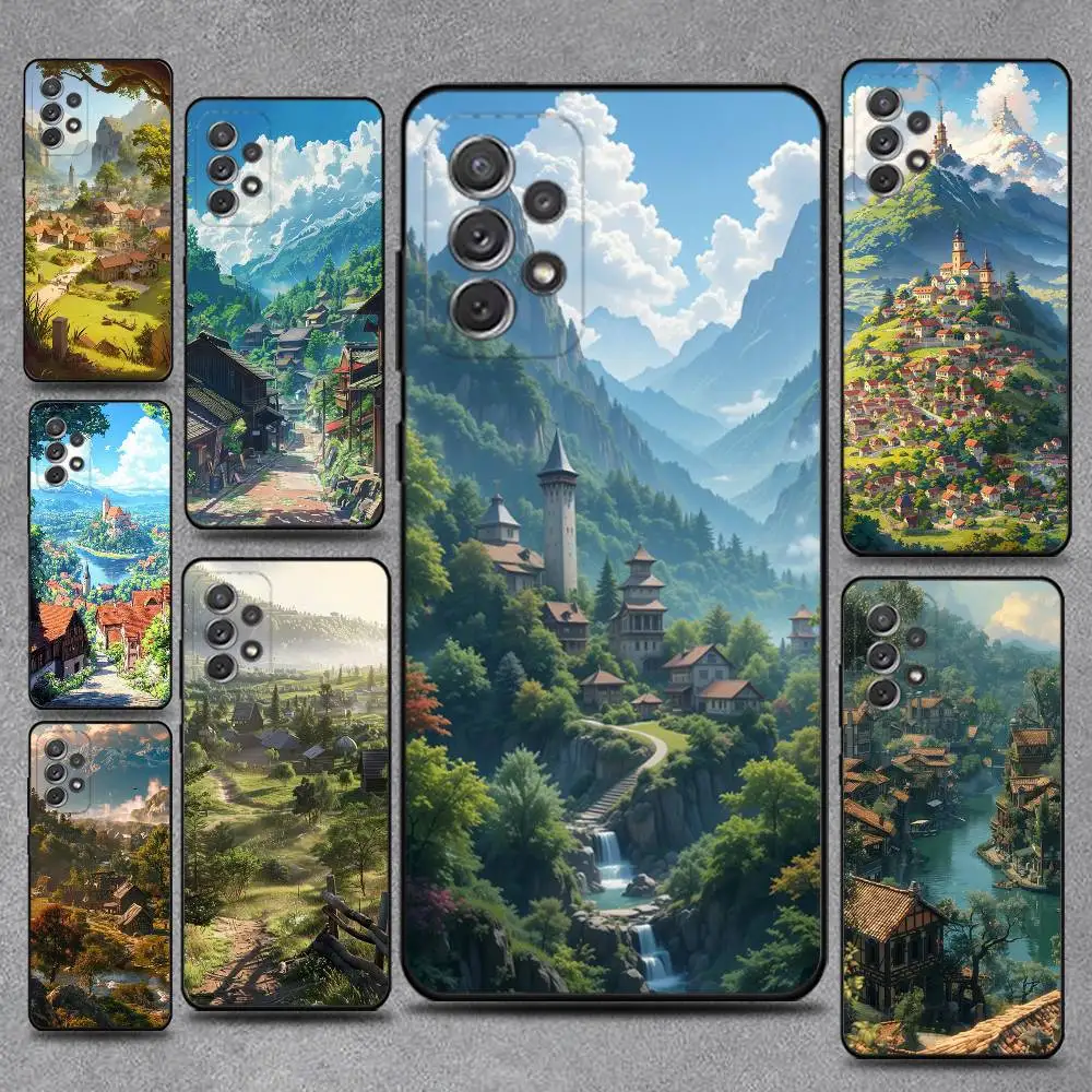 

Mountain Forest Village Phone Case For Samsung S25,S24,S21,S22,S23,S30,Ultra,S20,Plus,Fe,Lite,Note,10,9,5G Black Cover