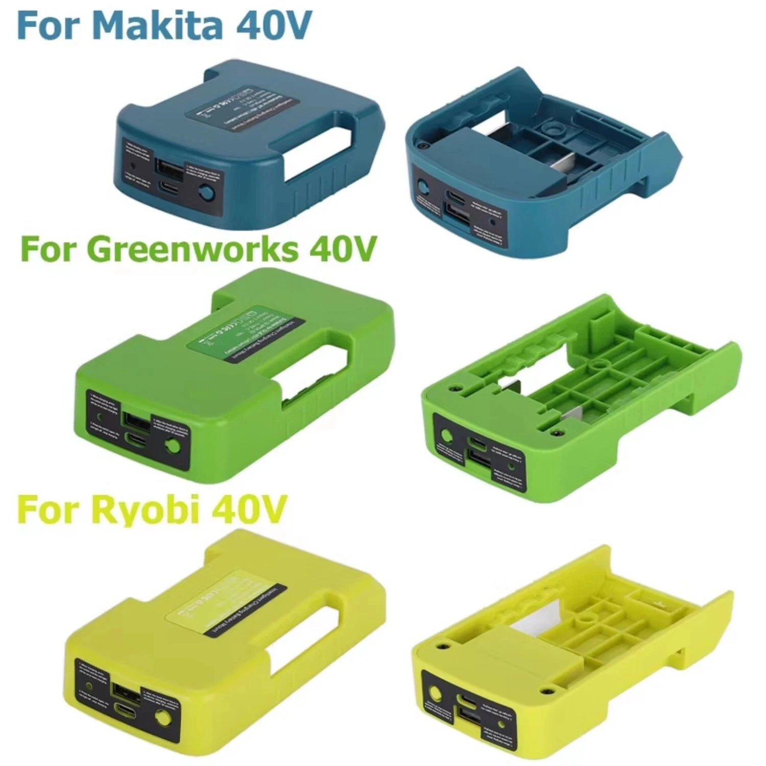 NEW USB Fast Charger Adapter for Makita/Ryobi/Greenworks 40V Li-ion Battery Rack Holder USB Type-C Fast Charging Interface