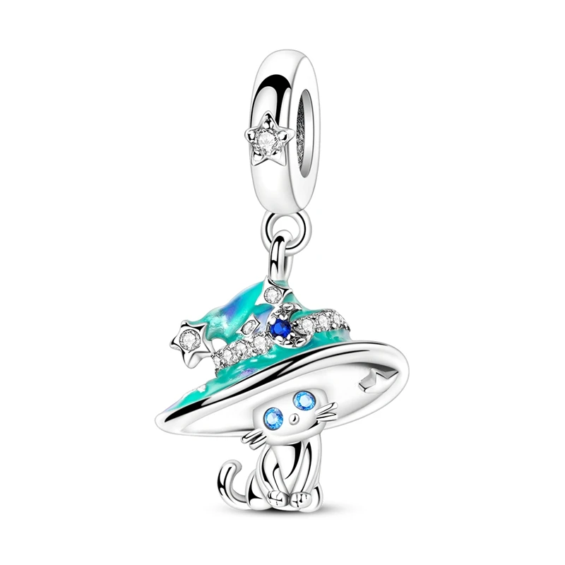 

New 925 Sterling Silver Night Light Magic Hat Cat Charms Pendant Fit 3mm Original Bracelet DIY Women Anniversary Jewelry Gifts