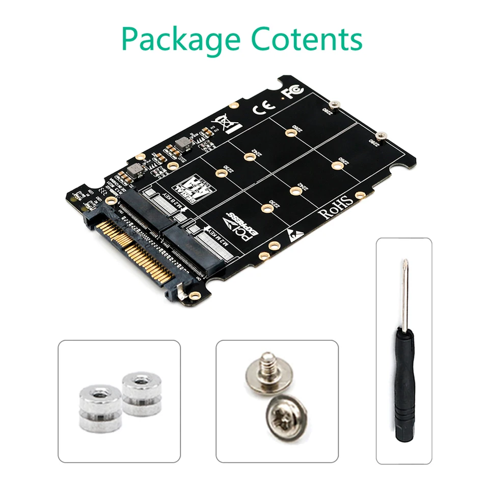 M.2 SSD to U.2 Adapter 2in1 M.2 NVMe and SATA-Bus NGFF SSD to PCI