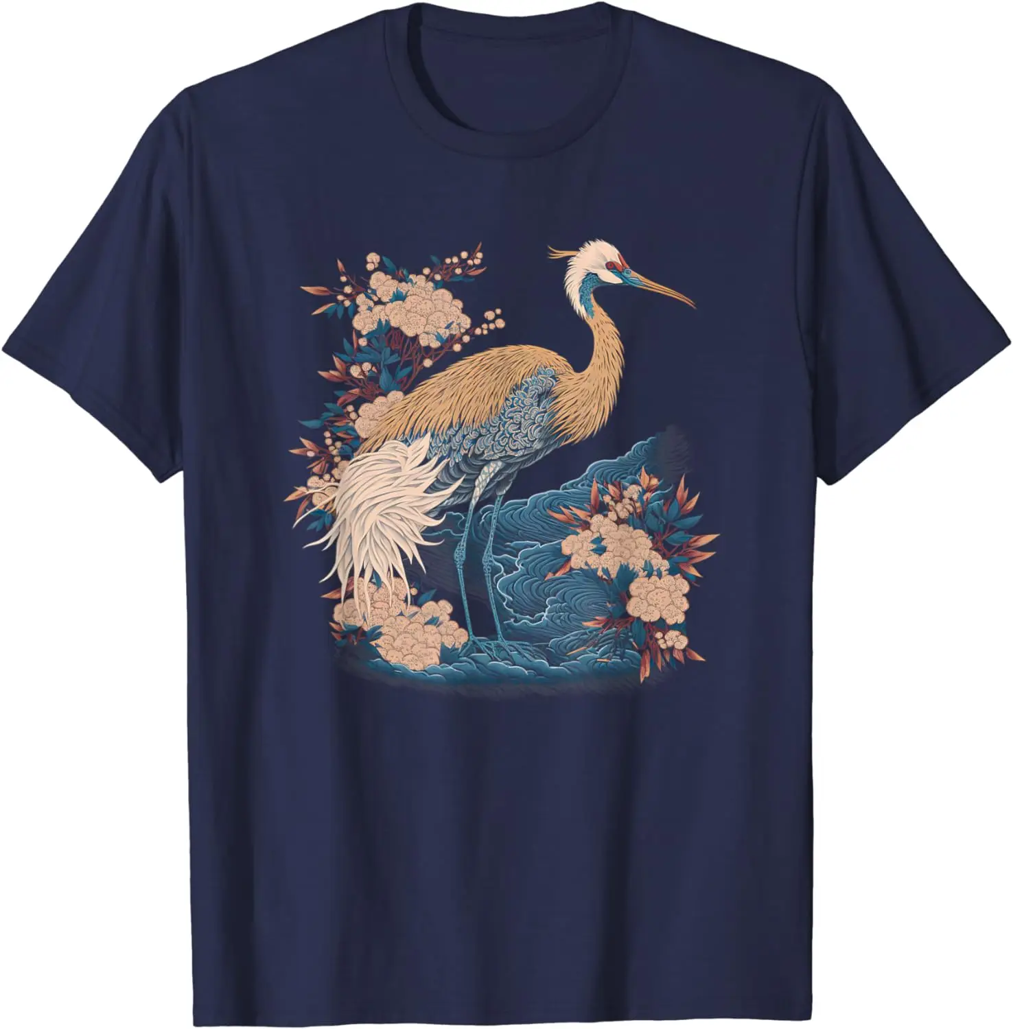 2024 New Surrealist Vintage Painting Crane Bird Fashion Casual T-shirt