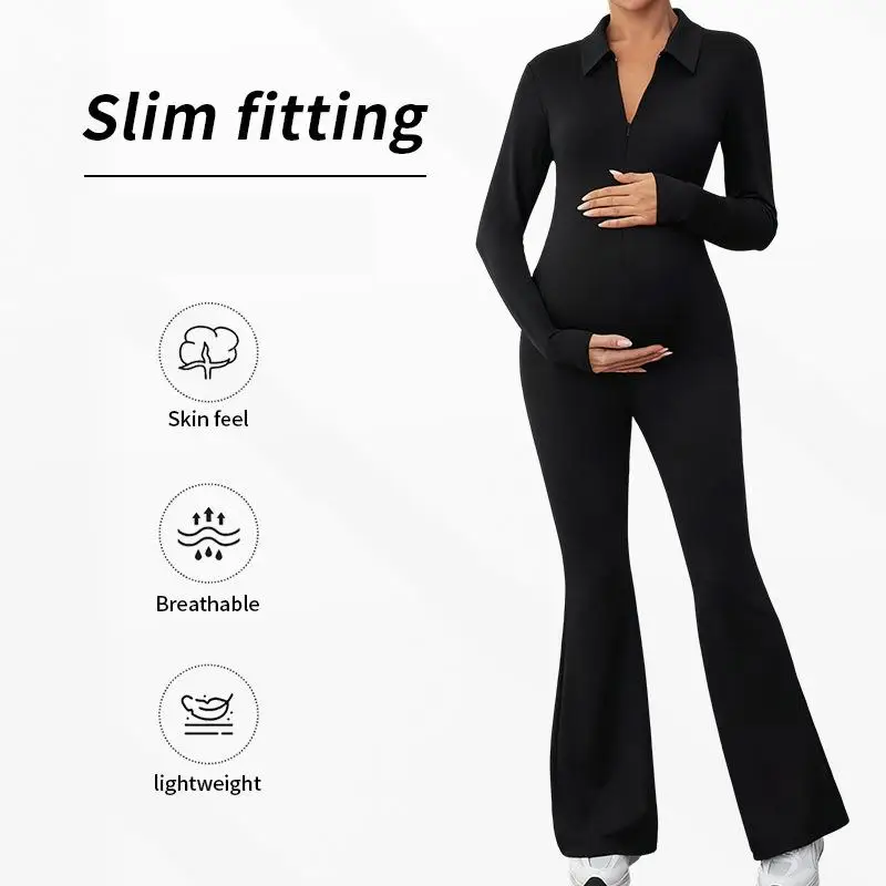 Spring Autumn Maternity Women's One-piece Yoga Jumpsuit Leggings Long Sleeve Fitness Overalls Outerwear Young Pregnant Bodysuits