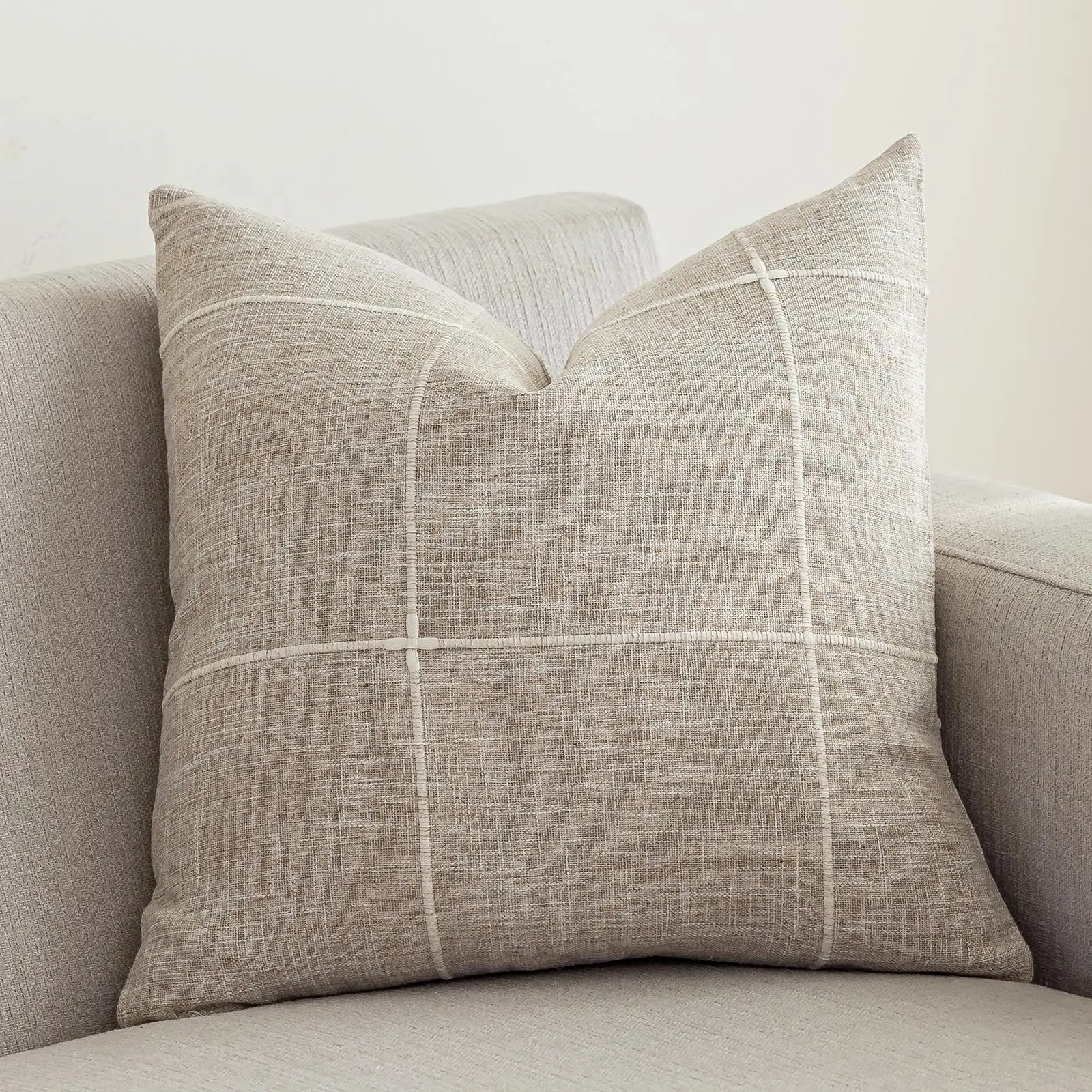 Set of 2 Rustic Lattice Cotton Linen Decorative Throw Pillow Cover Embroidery Square Cushion Cover Pillowcase for Bedroom Couch
