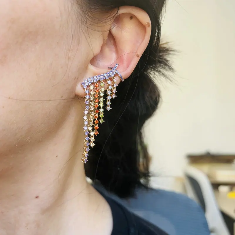 Bilincolor Vintage Rainbow Tassel Earring for Women