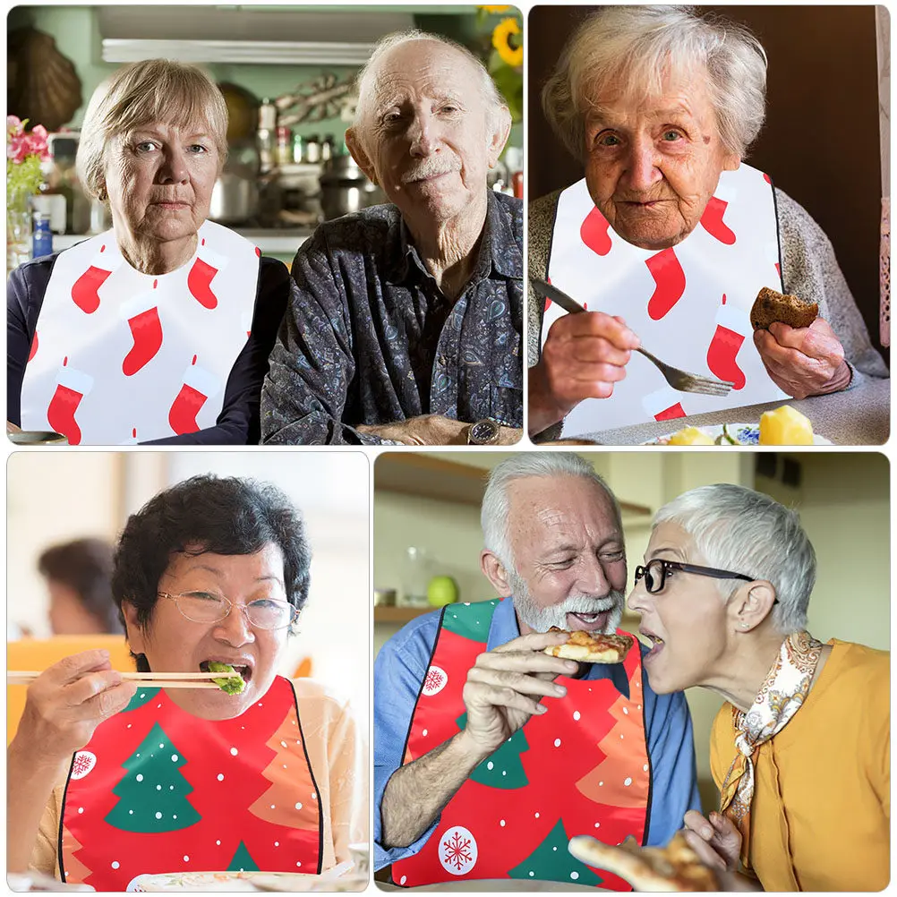 

2Pcs Christmas Adult Bib Adjustable Strap Waterproof Decorative Eating Bib for Seniors Elderly Disabled Patients Clothing
