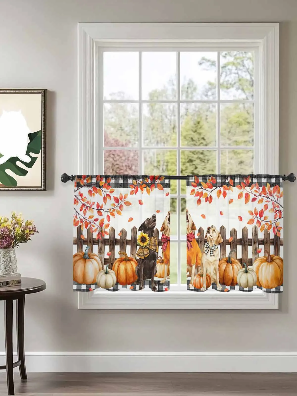 

Autumn Dog Plaid Tree Tulle Curtains For Bedroom Children Living Room Decor Sheer Curtains