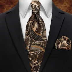 2pcs Set Trendy Men's Brown Neckties Paisley Flower Neck Ties Formal Dress Banquet Pocket Square Suit Accessories Neck Tie Set