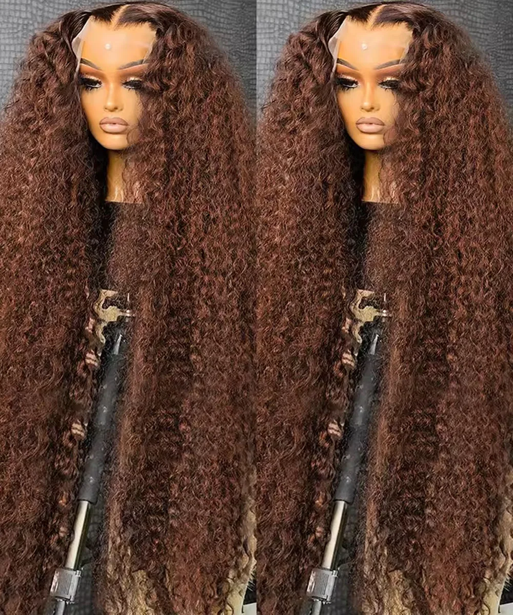 

Deep Wave Curly Wigs Human Hair Chocolate Brown 13x4 Hd Lace Frontal Wig Colored Water Wave Lace Front Wig for Women 30 34 Inch