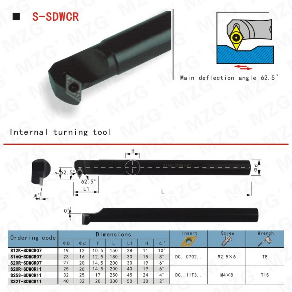 MZG 10mm 12mm 16mm S10K-SDWCR07 CNC Torna Arbor Vidalı Torna Kesici Çubuk Delik Işleme Sıkma Kilitli Dahili sıkıcı Aracı