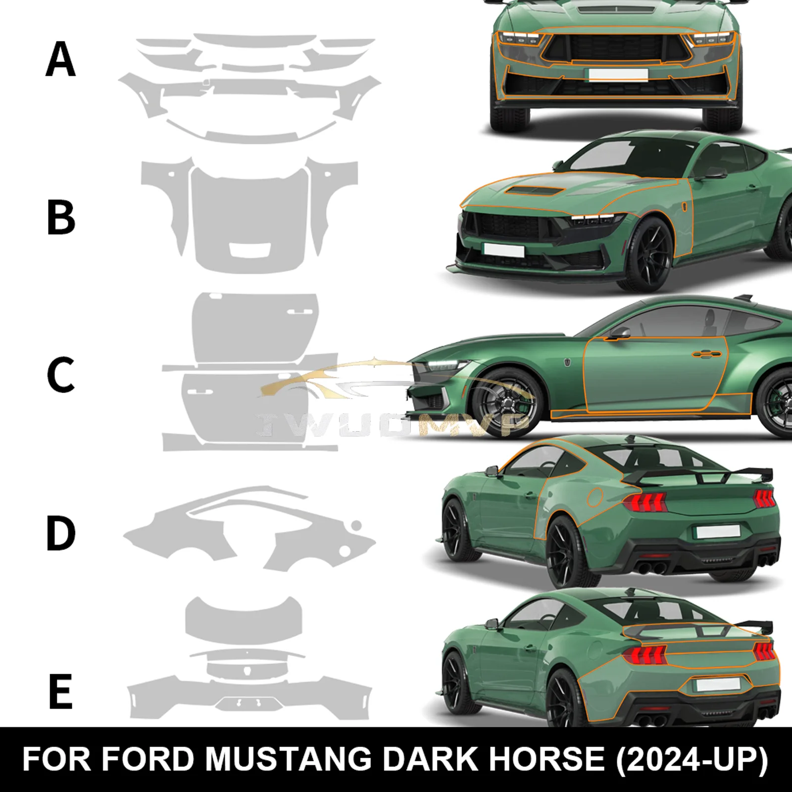 

For Ford Mustang Dark Horse 2024 2025 Car Paint Protection Film Pre Cut TPU PPF Clear Film Body Sticker Bra Kit Styling Decor