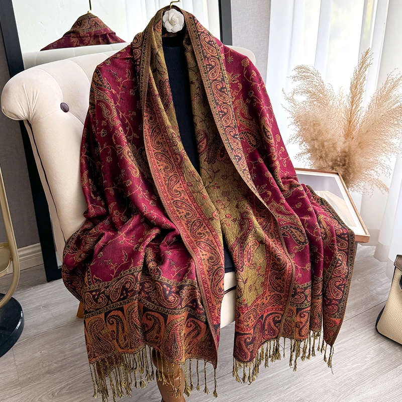 Quaste Decke Design Dicke Pashmina Neue Winter Warme Schal Wrap Paisley Muster Schal Frauen Halstuch Poncho Stolen 2023 – Detail 9