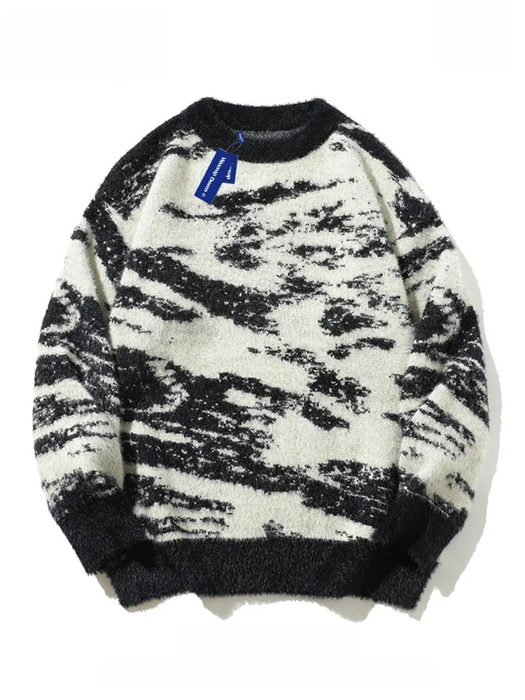 

Мужской свитер Wassup Dozen: модный, свободный крой, круглый вырез, вязаный, в стиле тай-дай, осенне-зимний, повседневный.