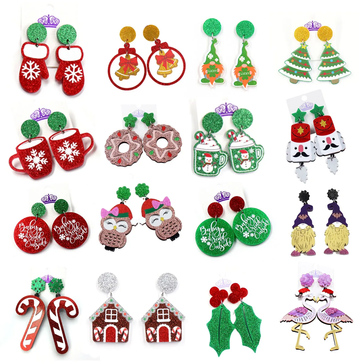 Christmas Dangle Earrings Gingerbread House Holiday Statement Glitter Acrylic Earrings