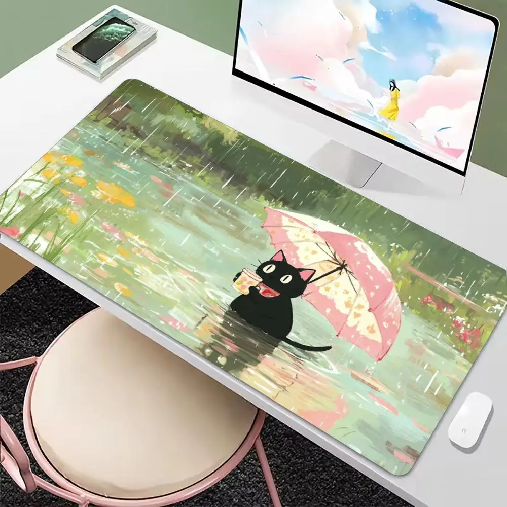 Aesthetic Kitten Green Garden Pond Art Non‑Slip Rubber Mouse Pad For Stable Mouse Control Gaming Desktop Daily Entertainment