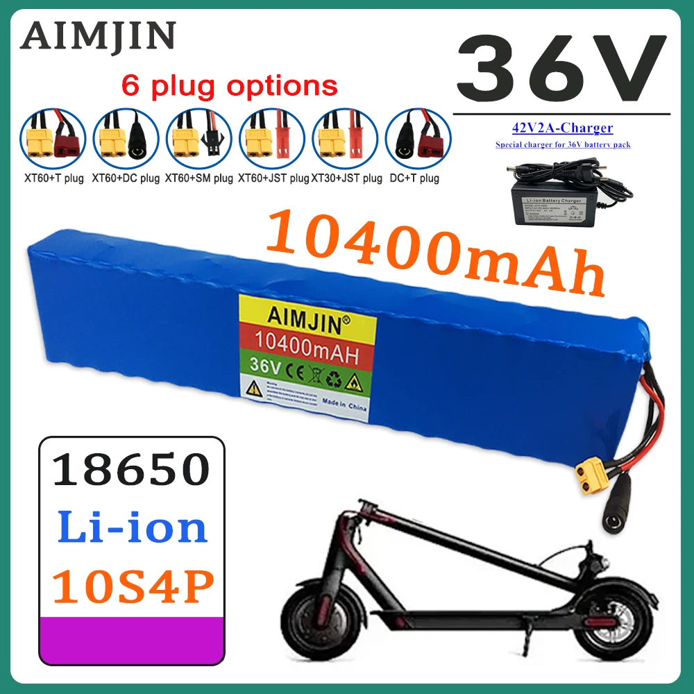 

36V BMS NEW 10400mAh 18650 Li-ion Battery Pack 10S4P 500W High Power Modified Bicycle Scooter Electric Vehicle with charger