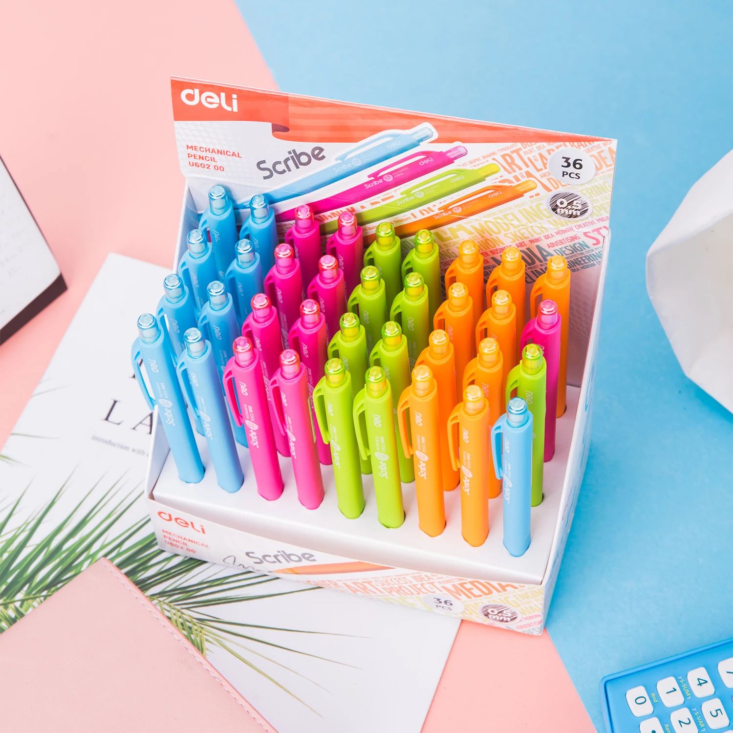 델리 0.5mm 접이식 샤프 펜슬, 클립이 있는 푸시 버튼 디자인, 가정용, 사무실용 4가지 색상 옵션