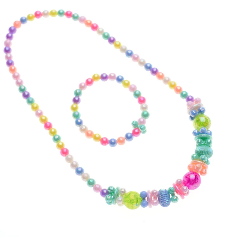 

3 set Children Jewelry Set Kids Colorful Beads Necklace Bracelet Creative Gift For Birthday Valentine Decoration Playtime