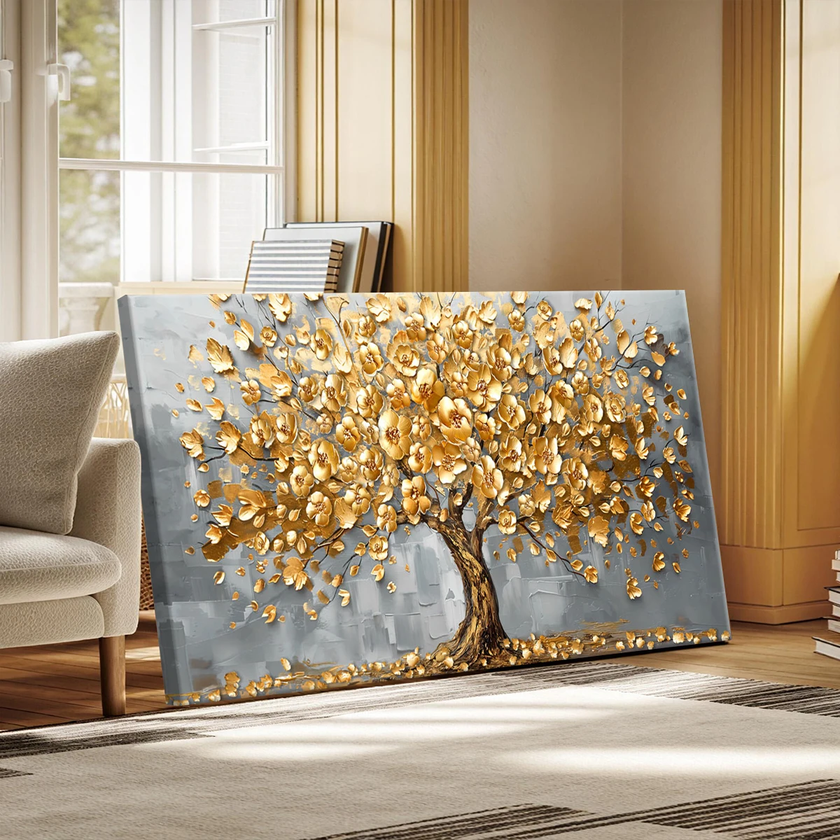 

Large Abtsract Golden Tree Knife Thick Canvas Art canvas print Money Tree Landscape Oil Painting For Home Decor Special Design