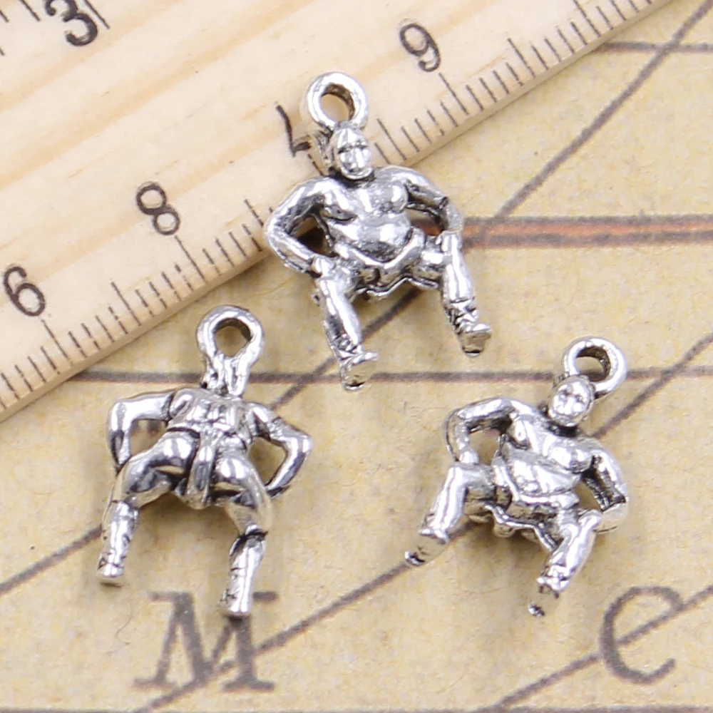 10 Uds. De dijes de luchador de sumo japonés, Fatty Sporter, 20x13mm, colgantes de Color plata antigua, fabricación de joyería hecha a mano DIY
