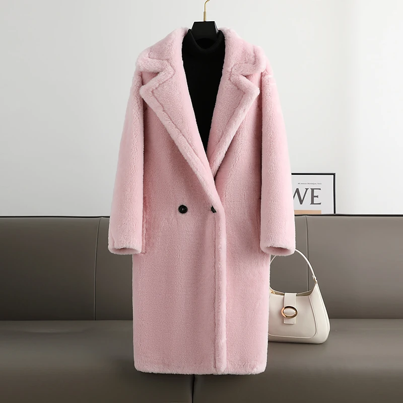 AYUNSUE High Street 100% Sheep Shearing Jacket Women Elegant Winter Wool Jackets Women Fur Coats Women Jackets Manteaux Femme