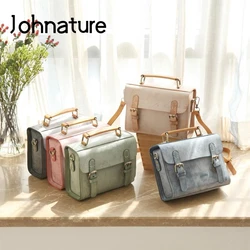 Johnature 2024 nuova borsa vintage borsa a tracolla da donna in vera pelle cera fendinebbia pelle bovina naturale borse a tracolla semplici versatili