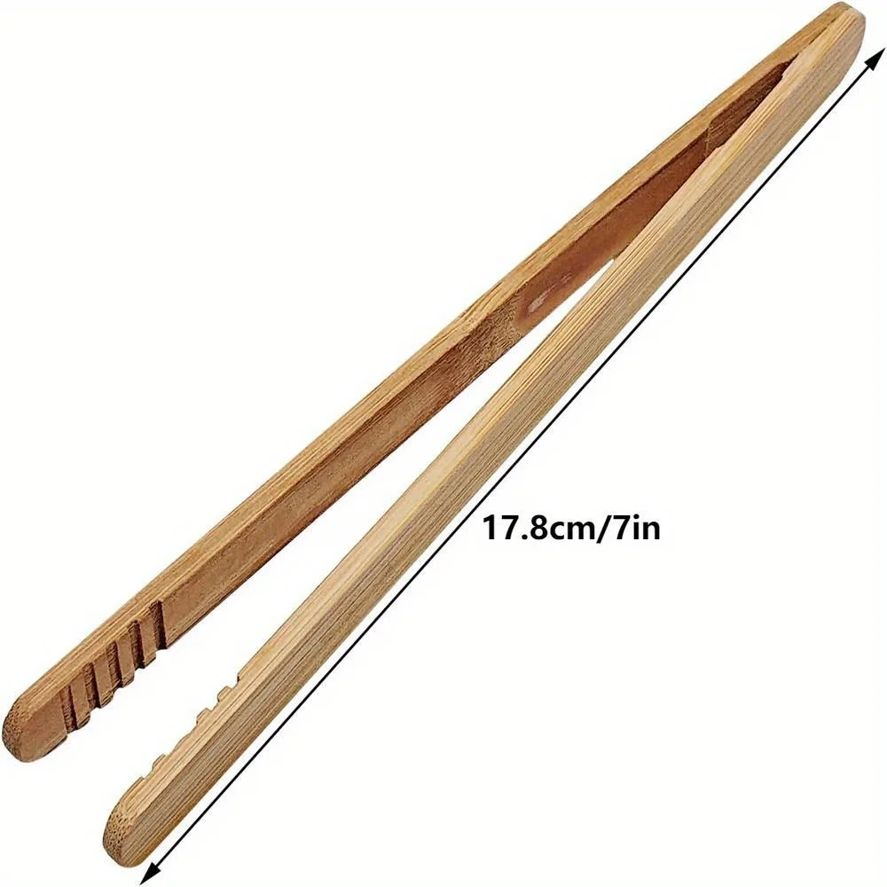 12pcs High-Quality Bamboo Tongs, 7-Inch - Sturdy & Durable for Serving Toast, Cheese, Fruits, Salad | Lightweight, Easy Grip - Image 3