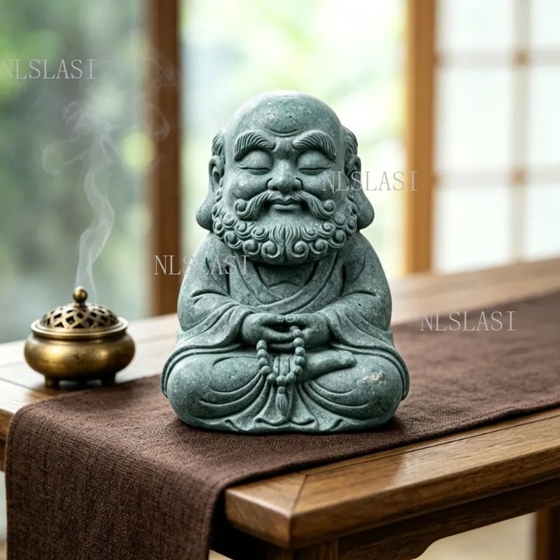 Resin Meditating Dharma Tea Pet Arhat Figurine with Prayer Beads Zen Buddhist Ornament for Tea Pets Tray Tabletop Decor
