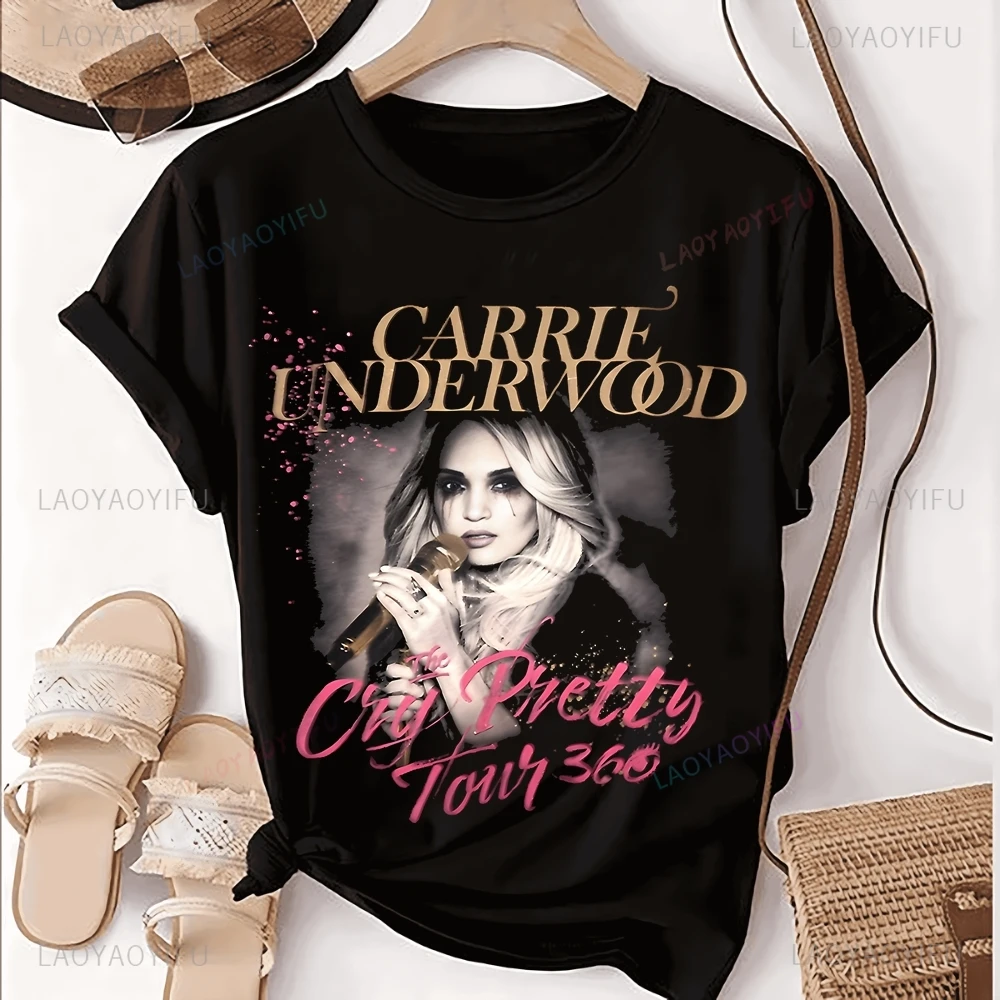 Stylish Loose Carrie Underwood Country Singer Print T-shirt Top Carrie Underwood Short Sleeved Unisex Shirt Oversized T-shirt