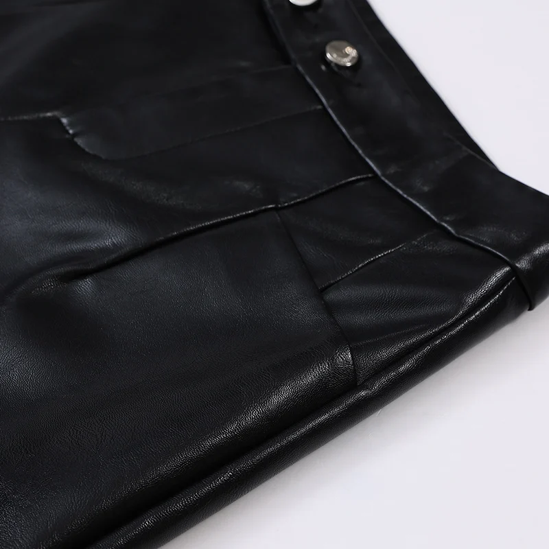 ZUZK  PU Leather Bermuda Shorts For Women Loose Shorts Autumn Winter Motorcycle Punk High Waist Fashion Bermuda Shorts Femme