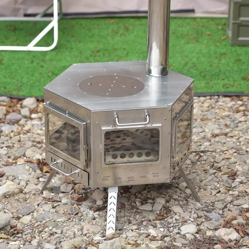 Wood Burning Hexagonal Portable Fireplace Outdoor Wood Stove Brazier