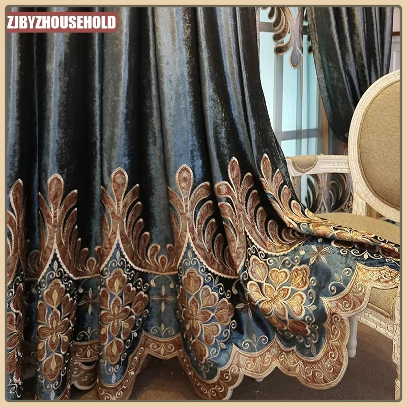 

European-style Luxury Curtains for Living Room Shade Cloth Curtain for Villa Bedroom Windows and French Windows High-end