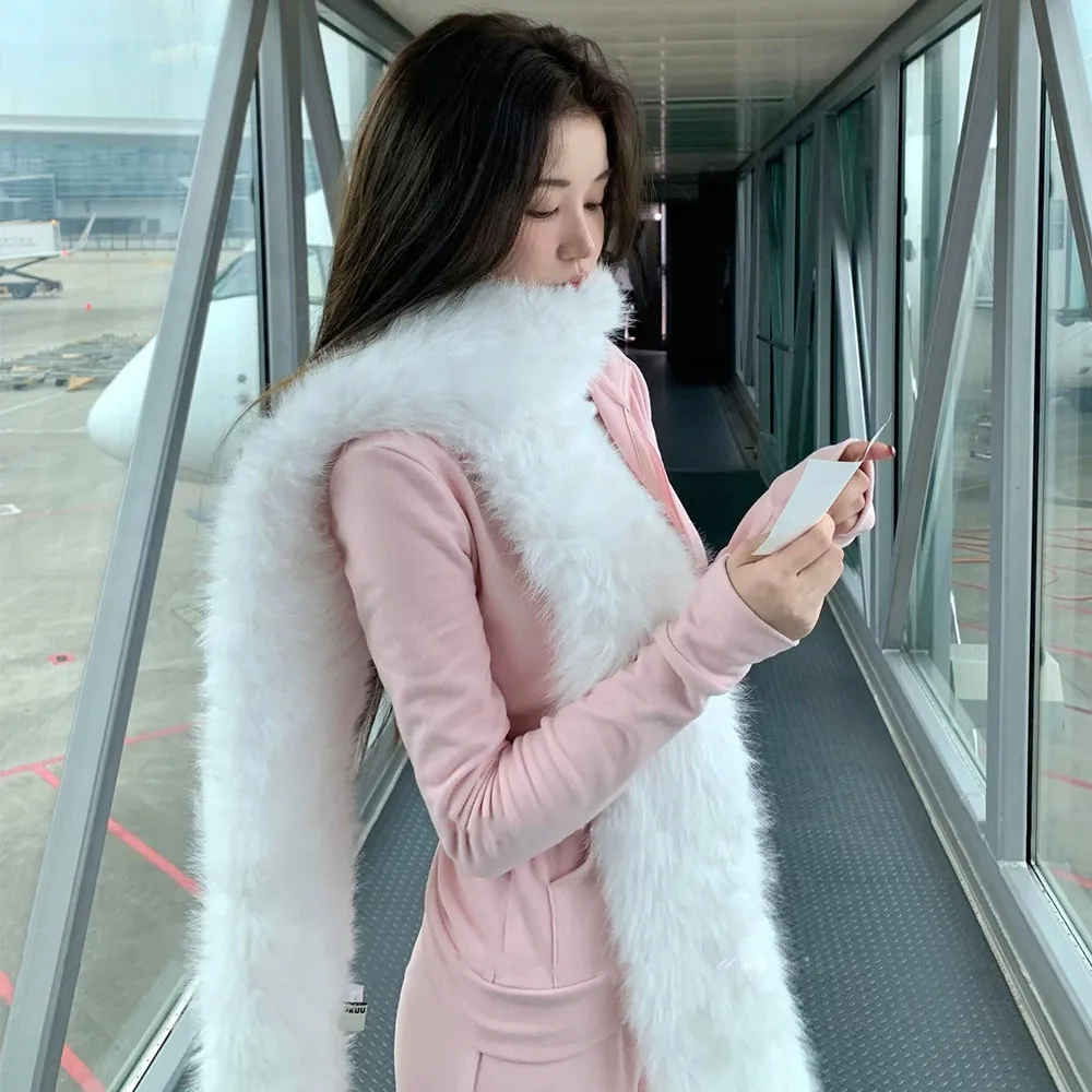 

Модный роскошный меховой длинный шарф, однотонный пушистый шарф 180 см, женский утолщенный пушистый плюшевый утеплитель для шеи, уличный теплый платок, шаль, декор