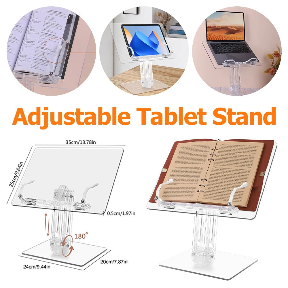 Acrylic Tablet Stand 180 Degrees Rotation Liftable Reading Holder Adjustable Swivel Tablet Stand for iPad Book Desktop Holder