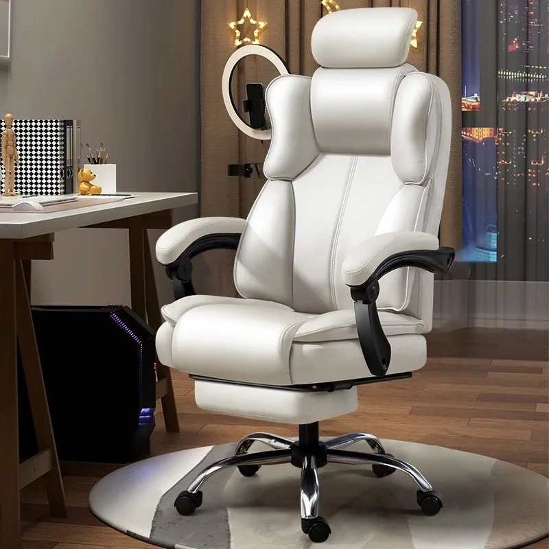Luxury Modern White Leather Office Chair Cushion with Silent Wheels Chair