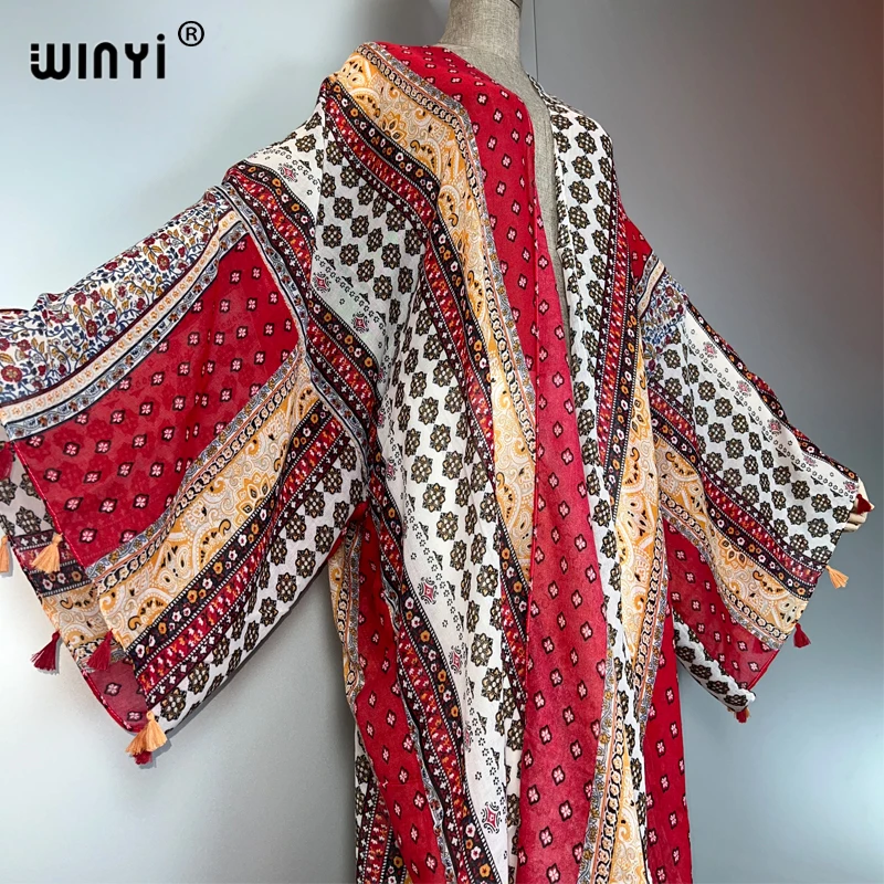 WINYI traje de verano kimono África boho estampado playa cubrir maxi vestido cárdigans ropa de playa mujeres abaya dubai caftán de lujo