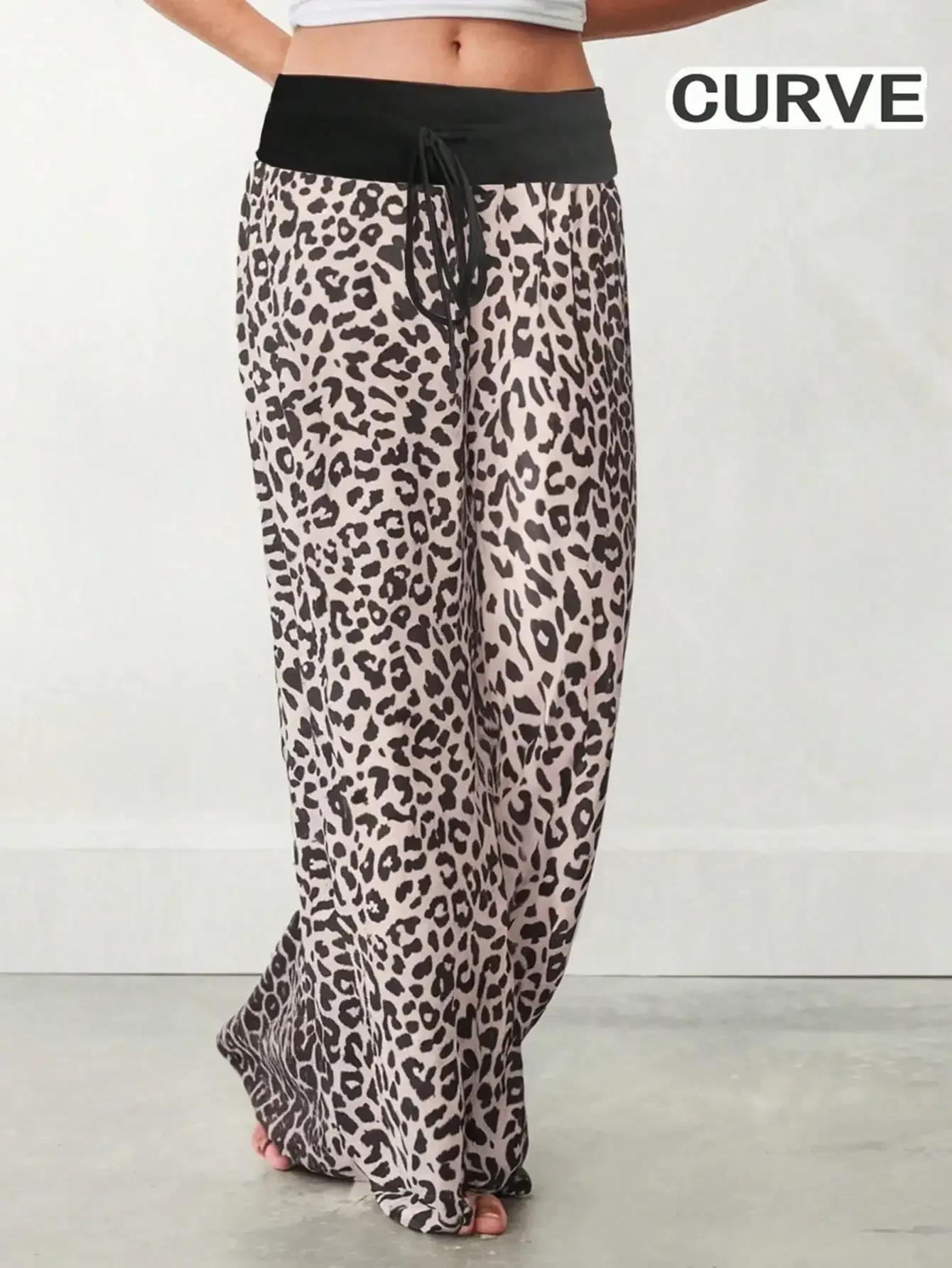 Pantaloni a vita elastica alla moda da donna a vita alta primavera e autunno taglie forti Pantaloni larghi con coulisse stampati leopardati