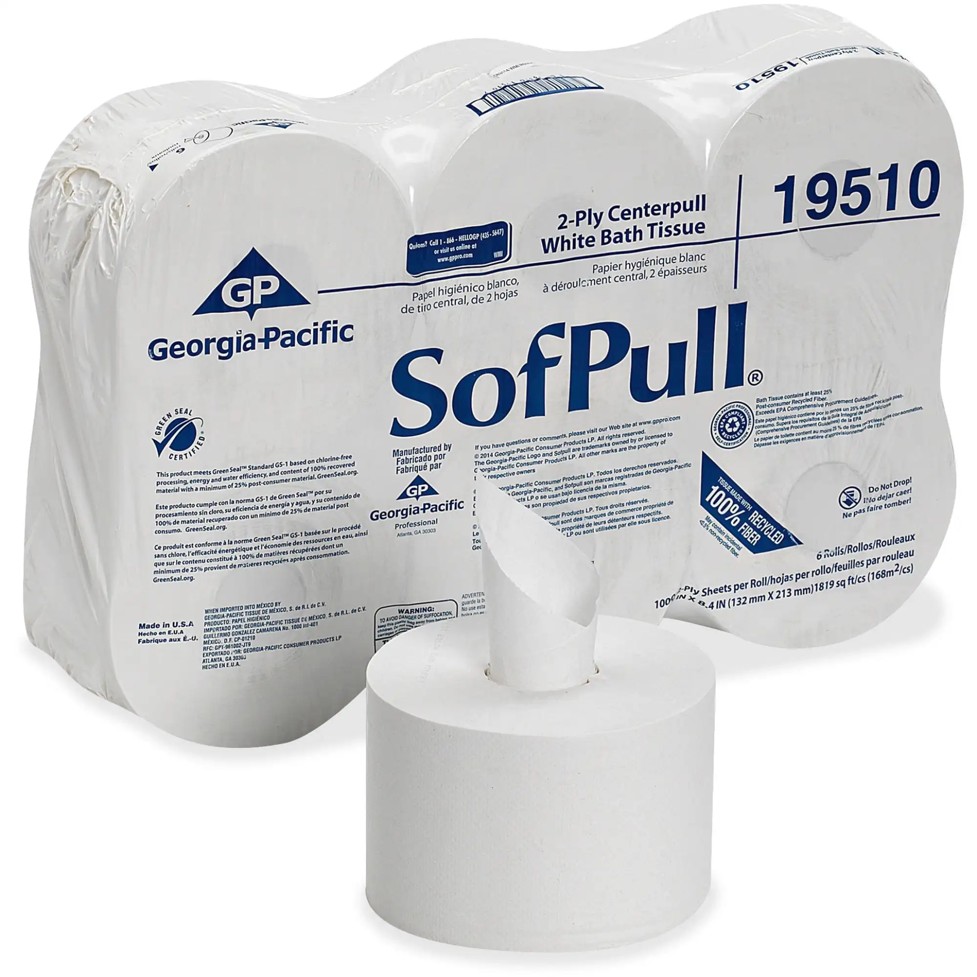 

Georgia-Pacific Sofpull Centerpull Toilet Paper, 19510, 6 Rolls Per Case